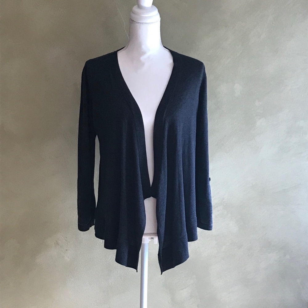 Loft Black Wrap Cardigan with Rollup Button Sleeve